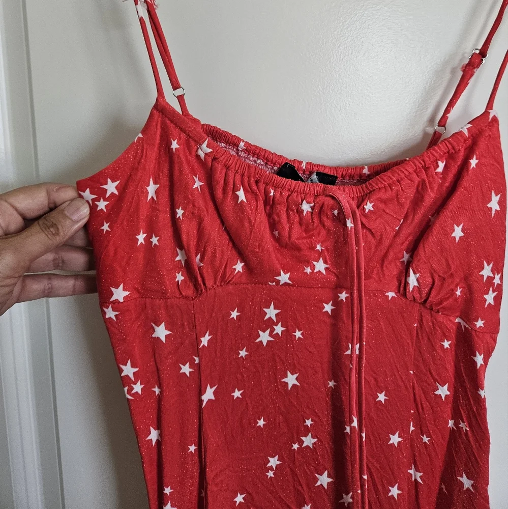 Zara Red Satin Star Strappy Polka Dot Mini Dress Size XS